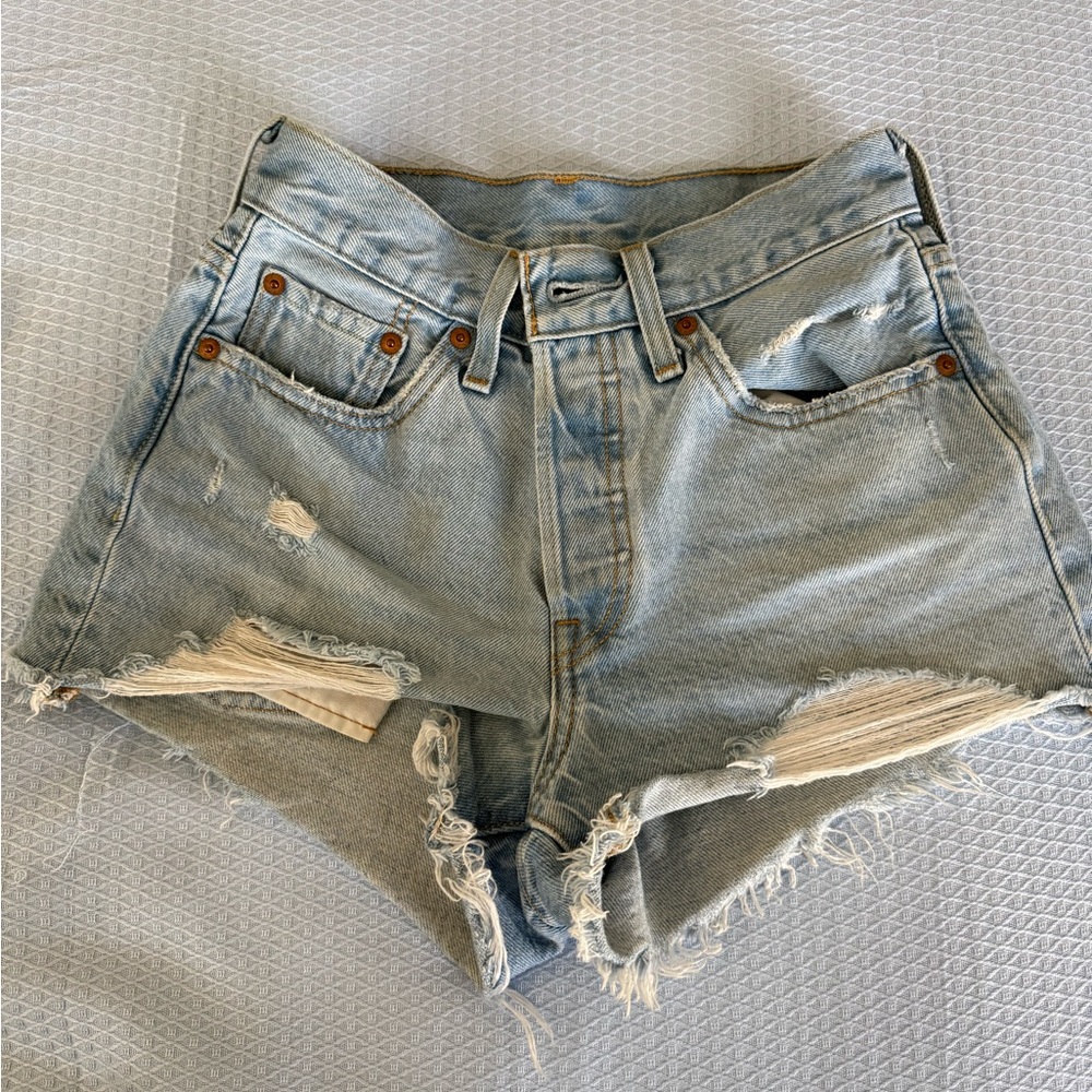 Levi's Light Blue Distressed Cutoff Denim Shorts